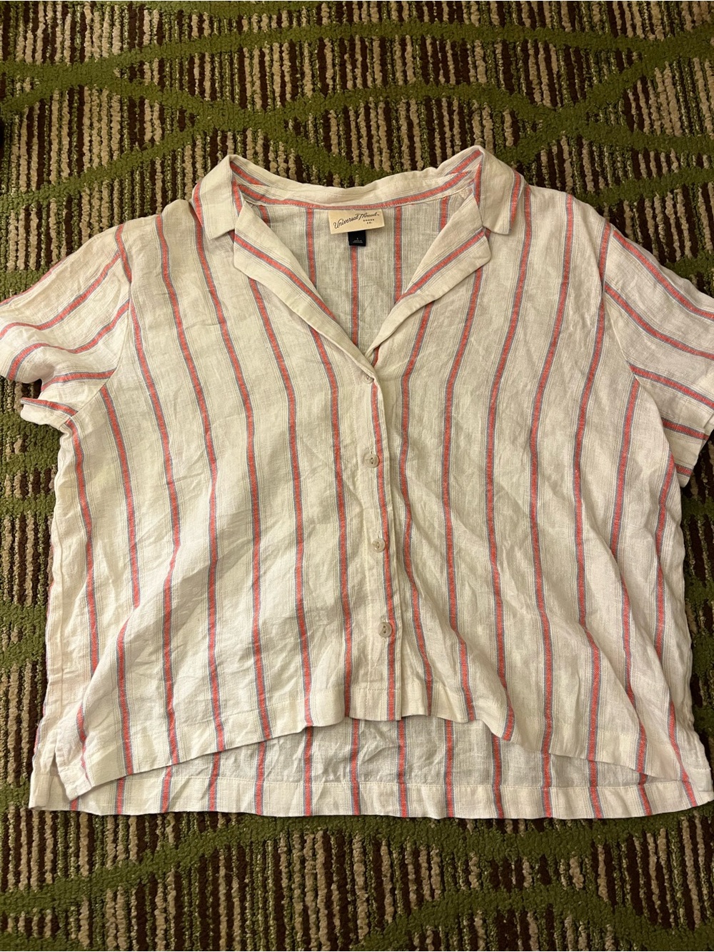 Universal Thread Women’s Coastal Linen Blend Grandmother Striped Button Blouse L